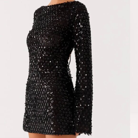 Dresses & Skirts - Black Sequin Long-Sleeve Mini Dress
